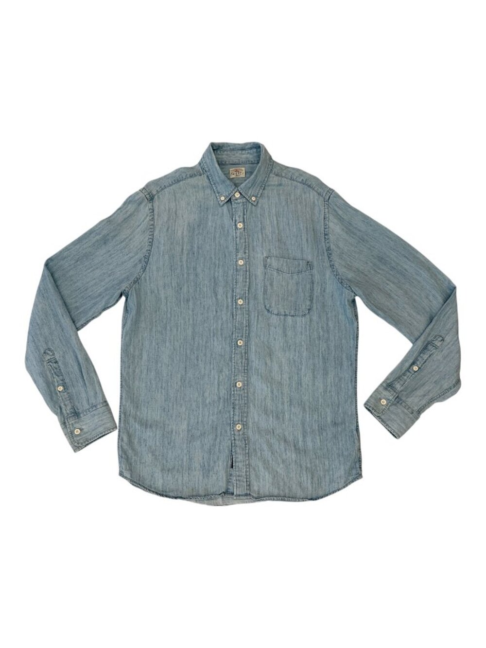 Faherty Men's Long Sleeve Button Down Shirt Light Blue Chambray Medium M